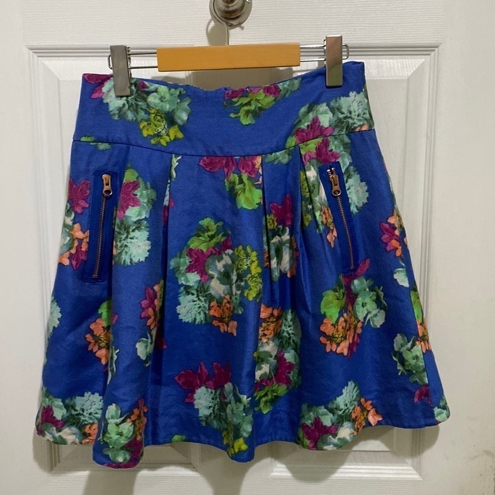 Floral Blue Pleated Mini Skirt